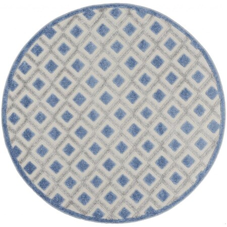 Homeroots 4 ft. Round Blue & Gray Indoor & Outdoor Area Rug 385150